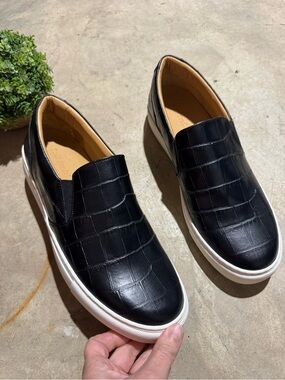 Paul Fredrick Croc Embossed Black Leather Loafers Men Size 9 Made In Italy Fall